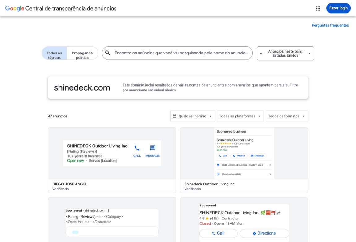 Google Ads Transparency Center, August 13, 2026. Public, searchable by